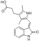 2,4-DIMETHYL-5-[(1,2-DIHYDRO-2-OXO-3H-INDOL-3-YLIDENE)METHYL]-PYRROLE-3-PROPANOIC ACID结构式