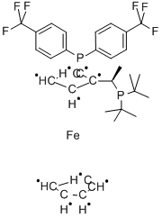 Structure of (R)-1-[(S)-2-[BIS[4-(TRIFLUOROMETHYL)PHENYL]PHOSPHINO]FERROCENYL]-ETHYLDI-TERT-BUTYLPHOSPHINE