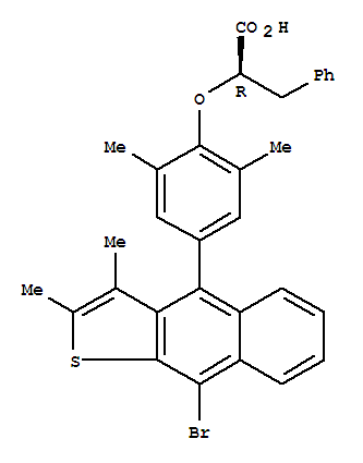 Structure of benzenepropanoic acid, alpha-[4-(9-bromo-2,3-dimethylnaphtho[2,3-b]thien-4-yl)-2,6-dimethylphenoxy]-, (alphaR)-