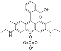 9-(2-羰基苯基)-3,6-双(乙氨基)-2,7-二甲基占吨翁内盐结构式