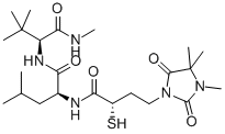 Structure of (2S)-3,3-dimethyl-2-methylamino-N-[(2S)-4-methyl-2-[[(2S)-2-sulfanyl-4 -(3,4,4-trimethyl-2,5-dioxo-imidazolidin-1-yl)butanoyl]amino]pentanoyl ]butanamide