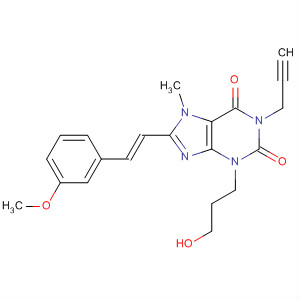 Structure of 1H-Purine-2,6-dione,3,7-dihydro-3-(3-hydroxypropyl)-8-[(1E)-2-(3-methoxyphenyl)ethenyl]-7-methyl-1-(2-propynyl)-