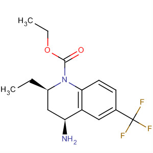 Structure of 1(2H)-Quinolinecarboxylic acid,4-amino-2-ethyl-3,4-dihydro-6-(trifluoromethyl)-, ethyl ester, (2R,4S)-