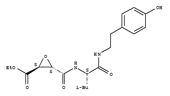 Structure of ethyl (2S,3S)-3-{[(2S)-1-{[2-(4-hydroxyphenyl)ethyl]amino}-3-methyl-1-oxopentan-2-yl]carbamoyl}oxirane-2-carboxylate