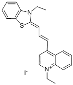 1-ethyl-4-[3-(3-ethyl-3H-benzothiazol-2-ylidene)prop-1-enyl]quinolinium iodide结构式