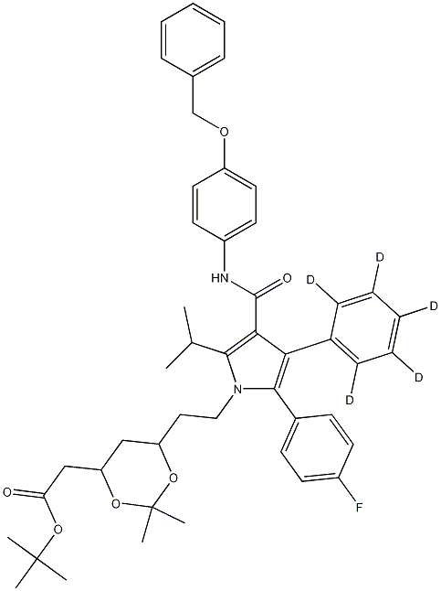 Structure of (6-{2-[3-(4-BENZYLOXY-PHENYLCARBAMOYL)-5-(4-FLUORO-PHENYL)-2-ISOPROPYL-4-PHENYL-D5-PYRROL-1-YL]-ETHYL}-2,2-DIMETHYL-[1,3]-DIOXANE-4-YL)-ACETIC ACID, TERT-BUTYL ESTER