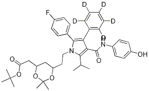 Structure of (6-2-[2-(4-Fluoro-phenyl)-4-(4-hydroxy-phenylcarbamoyl)-5-isopropyl-3-phenyl-D5-pyrrol-1-yl]-ethyl-2,2-dimethyl-[1,3]-dioxane-4-yl)-acetic Acid, tert-Butyl Ester