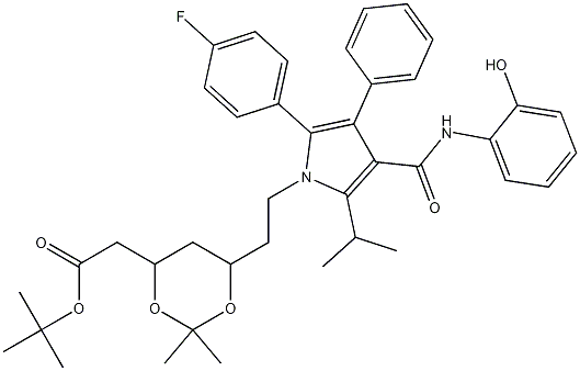 (6-{2-[2-(4-Fluoro-phenyl)-4-(2-hydroxy-phenylcarbamoyl)-5-isopropyl-3-phenyl-pyrrol-1-yl]-ethyl}-2,2-dimethyl-[1,3]-dioxane-4-yl)-acetic Acid, tert-Butyl Ester结构式