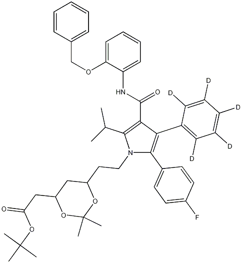 tert-butyl [(4R,6R)-6-{2-[3-{[2-(benzyloxy)phenyl]carbamoyl}-5-(4-fluorophenyl)-4-(~2~H_5_)phenyl-2-(propan-2-yl)-1H-pyrrol-1-yl]ethyl}-2,2-dimethyl-1,3-dioxan-4-yl]acetate结构式
