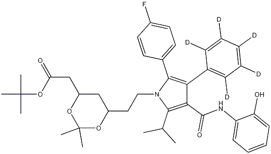 (6-2-[2-(4-Fluoro-phenyl)-4-(2-hydroxy-phenylcarbamoyl)-5-isopropyl-3-phenyl-D5-pyrrol-1-yl]-ethyl-2,2-dimethyl-[1,3]-dioxane-4-yl)-acetic Acid, tert-Butyl Ester结构式