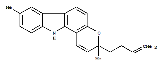 Structure of Pyrano[3,2-a]carbazole,3,11-dihydro-3,8-dimethyl-3-(4-methyl-3-penten-1-yl)-, (-)-