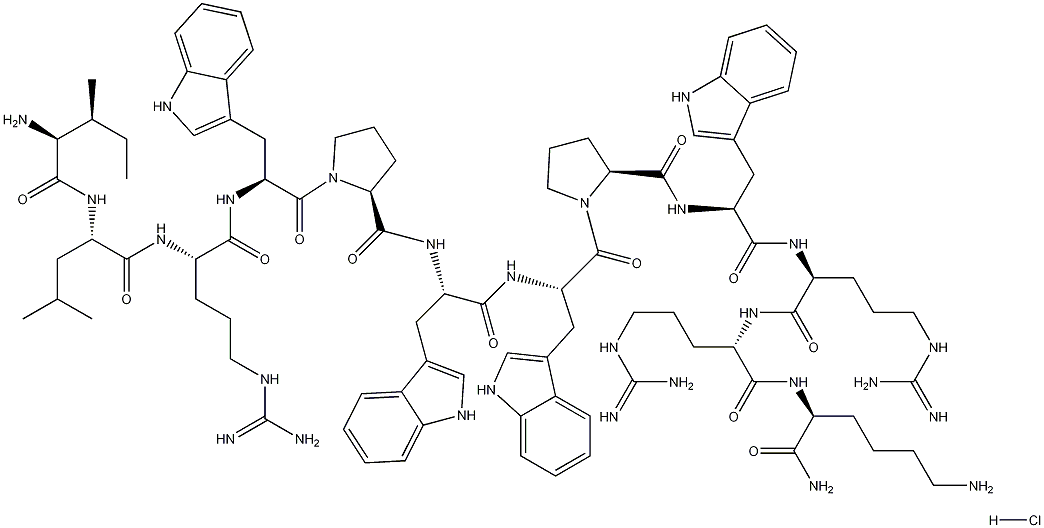 Structure of L-Isoleucyl-L-leucyl-L-arginyl-L-tryptophyl-L-prolyl-L-tryptophyl-L-tryptophyl-L-prolyl-L-tryptophyl-L-arginyl-L-arginyl-L-lysinamide hydrochloride