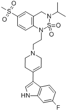 Structure of 1-(2-[4-(6-FLUORO-1H-INDOL-3-YL)-3,6-DIHYDRO-2H-PYRIDIN-1-YL]-ETHYL)-3-ISOPROPYL-6-METHANESULFONYL-3,4-DIHYDRO-1H-BENZO[1,2,6]THIADIAZINE 2,2-DIOXIDE