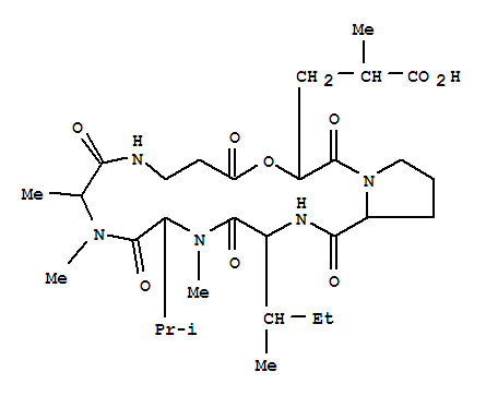 Structure of 3-(1-Carboxyethyl)cyclo[D-Lac-L-Pro-L-Ile-N-methyl-L-Val-N-methyl-L-Ala-βAla-]