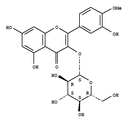 Chemical structure of 2-(3-Hydroxy-4-methoxyphenyl)-3-(β-D-glucopyranosyloxy)-5,7-dihydroxy-4H-1-benzopyran-4-one