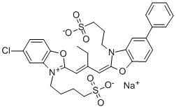 Structure of hydrogen 5-chloro-2[2-[[5-phenyl-3-(3-sulphonatobutyl)-3H-benzoxazol-2-ylidene]methyl]but-1-enyl]-3-(3-sulphonatopropyl)benzoxazolium, sodium salt