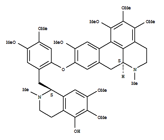 Structure of 5-Isoquinolinol,1-[[4,5-dimethoxy-2-[(5,6,6a,7-tetrahydro-1,2,3,10-tetramethoxy-6-methyl-4H-dibenzo[de,g]quinolin-9-yl)oxy]phenyl]methyl]-1,2,3,4-tetrahydro-6,7-dimethoxy-2-methyl-,[S-(R*,R*)]-