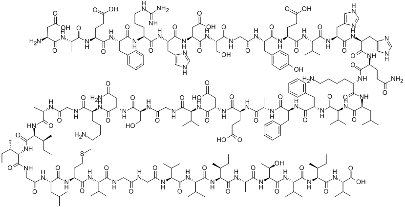 Structure of H-ASP-ALA-GLU-PHE-ARG-HIS-ASP-SER-GLY-TYR-GLU-VAL-HIS-HIS-GLN-LYS-LEU-VAL-PHE-PHE-ALA-GLU-ASP-VAL-GLY-SER-ASN-LYS-GLY-ALA-ILE-ILE-GLY-LEU-MET-VAL-GLY-GLY-VAL-VAL-ILE-ALA-THR-VAL-ILE-VAL-OH