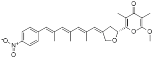 Structure of (+)-2-Methoxy-3,5-dimethyl-6-[4-[7-(4-nitrophenyl)-2,4,6-trimethyl-2,4,6-heptatrienylidene]tetrahydrofuran-2-yl]-4H-pyran-4-one