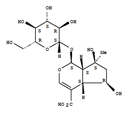 1α-(β-D-Glucopyranosyloxy)-1,4aα,5,6,7,7aα-hexahydro-5α,7α-dihydroxy-7-methylcyclopenta[c]pyran-4-carboxylic acid结构式