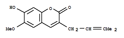 2H-1-Benzopyran-2-one,7-hydroxy-6-methoxy-3-(3-methyl-2-buten-1-yl)-结构式