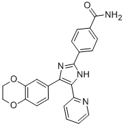 Structure of 4-(4-(2,3-DIHYDROBENZO[1,4]DIOXIN-6-YL)-5-PYRIDIN-2-YL-1H-IMIDAZOL-2-YL)BENZAMIDE