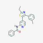 N-(4-(2-乙基-4-(3-甲基苯基)噻唑-5-基)吡啶-2-基)苯甲酰胺结构式