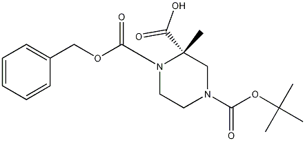 (2S)-1-benzyloxycarbonyl-4-tert-butoxycarbonyl-2-methyl-piperazine-2-carboxylic acid结构式