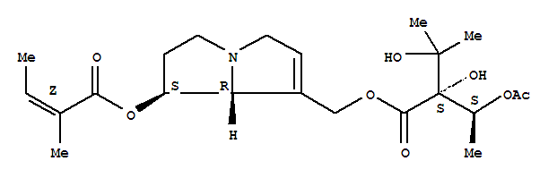 Structure of (1S,7aS)-7-[({(2S)-2-[(1S)-1-(acetyloxy)ethyl]-2,3-dihydroxy-3-methylbutanoyl}oxy)methyl]-2,3,5,7a-tetrahydro-1H-pyrrolizin-1-yl (2Z)-2-methylbut-2-enoate 