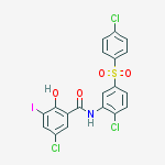 Structure of Benzamide,5-chloro-N-[2-chloro-5-[(4-chlorophenyl)sulfonyl]phenyl]-2-hydroxy-3-iodo-