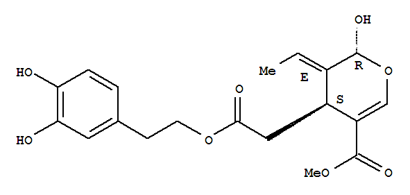 Structure of 2H-Pyran-4-aceticacid, 3-ethylidene-3,4-dihydro-2-hydroxy-5-(methoxycarbonyl)-,2-(3,4-dihydroxyphenyl)ethyl ester, [2R-(2a,3E,4b)]-