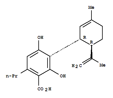 2,4-Dihydroxy-3-[(1R,6R)-3-methyl-6-(1-methylethenyl)-2-cyclohexen-1-yl]-6-propylbenzoic acid结构式