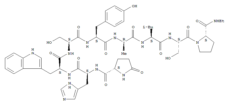 Structure of PYR-HIS-TRP-SER-TYR-D-ALA-LEU-SER-PRO-NHET