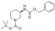 Structure of 1-Piperidinecarboxylic acid, 3-[[(phenylmethoxy)carbonyl]amino]-, 1,1-dimethylethyl ester, (3R)-