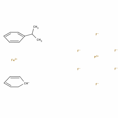 Structure of Iron(1+), (.eta.5-2,4-cyclopentadien-1-yl)(1,2,3,4,5,6-.eta.)-(1-methylethyl)benzene-, hexafluorophosphate(1-)