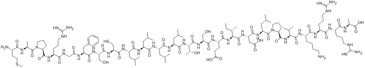 Structure of MET-ALA-PRO-ARG-GLY-PHE-SER-CYS-LEU-LEU-LEU-LEU-THR-SER-GLU-ILE-ASP-LEU-PRO-VAL-LYS-ARG-ARG-ALA