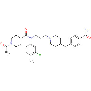 Structure of 4-Piperidinecarboxamide,1-acetyl-N-[3-[4-[[4-(aminocarbonyl)phenyl]methyl]-1-piperidinyl]propyl]-N-(3-chloro-4-methylphenyl)-