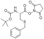 Chemical structure of (R)-2,5-dioxopyrrolidin-1-yl 3-(benzylthio)-2-(tert-butoxycarbonylamino)propanoate