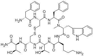 Structure of (D-PHE5,CYS6,11,N-ME-D-TRP8)-SOMATOSTATIN-14 (5-12) AMIDE
