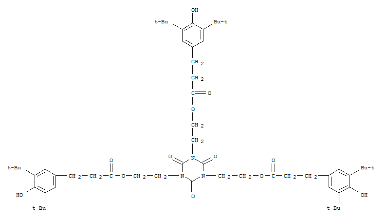(2,4,6-Trioxo-1,3,5-triazine-1,3,5(2H,4H,6H)-triyl)tri-2,1-ethanediyl tris(3,5-di-tert-butyl-4-hydroxyhydrocinnamate)结构式