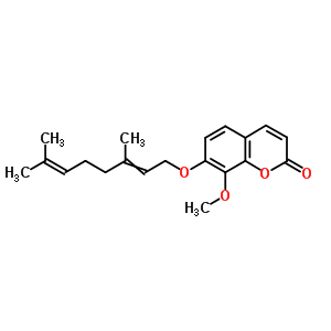 Structure of 7-[(3,7-dimethylocta-2,6-dien-1-yl)oxy]-8-methoxy-2H-chromen-2-one