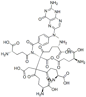 Structure of (2S,7R,11S)-2,11-diamino-6-[(4S)-4-amino-4-carboxy-butanoyl]-7-[[(4S)-4-amino-4-carboxy-butanoyl]-[4-[(2-amino-4-oxo-1H-pteridin-6-yl)methylamino]benzoyl]amino]-7-[(4S)-4-amino-4-carboxy-butanoyl]oxycarbonyl-6-(carboxymethyl)-5,8-dioxo-dodecanedioic acid