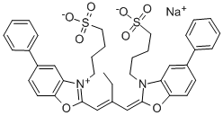 5-PHENYL-2-[2-[[5-PHENYL-3-(4-SULFOBUTYL)-2(3H)-BENZOXAZOLYLIDENE]METHYL]-1-BUTENYL]-3-(4-SULFOBUTYL)BENZOXAZOLIUM HYDROXIDE, INNER SALT, SODIUM SALT结构式
