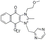 Structure of 1-(2-methoxyethyl)-2-methyl-4,9-dioxo-3-(pyrazin-2-ylmethyl)-4,9-dihydro-1H-naphtho[2,3-d]imidazol-3-ium chloride