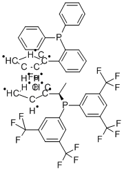 (R)-1-((RP)-2-[2-(二苯基膦)苯基]二茂铁基)乙基二[3,5 -二(三氟甲基)苯基]膦结构式
