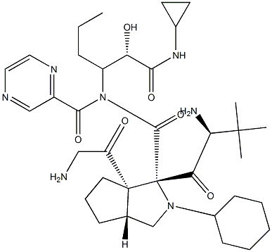 Structure of (1S,3aR,6aS)-(2S)-2-Cyclohexyl-N-(2-pyrazinylcarbonyl)glycyl-3-methyl-L-valyl-N-[(1S)-1-[2-(cyclopropylamino)-1-hydroxy-2-oxoethyl]butyl]octahydrocyclopenta[c]pyrrole-1-carboxamide