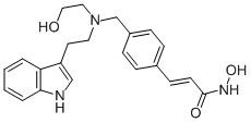 Structure of 2-Propenamide, N-hydroxy-3-[4-[[(2-hydroxyethyl)[2-(1H-indol-3-yl)ethyl]amino]methyl]phenyl]-, (2E)-
