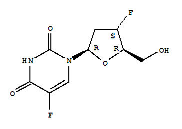 Structure of 5-fluoro-2,3-dideoxy-3-fluorouridine