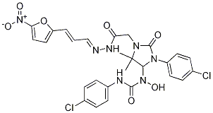 Structure of 3-(4-Chlorophenyl)-4-[[[(4-chlorophenyl)amino]carbonyl]hydroxyamino]-5,5-dimethyl-2-oxo-1-imidazolidineaceticacid2-[3-(5-nitro-2-furanyl)-2-propen-1-ylidene]hydrazide