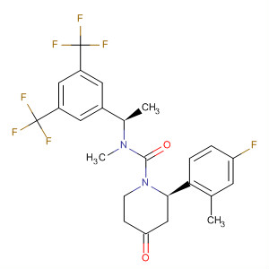 Structure of 1-Piperidinecarboxamide,N-[(1R)-1-[3,5-bis(trifluoromethyl)phenyl]ethyl]-2-(4-fluoro-2-methylphenyl)-N-methyl-4-oxo-, (2R)-